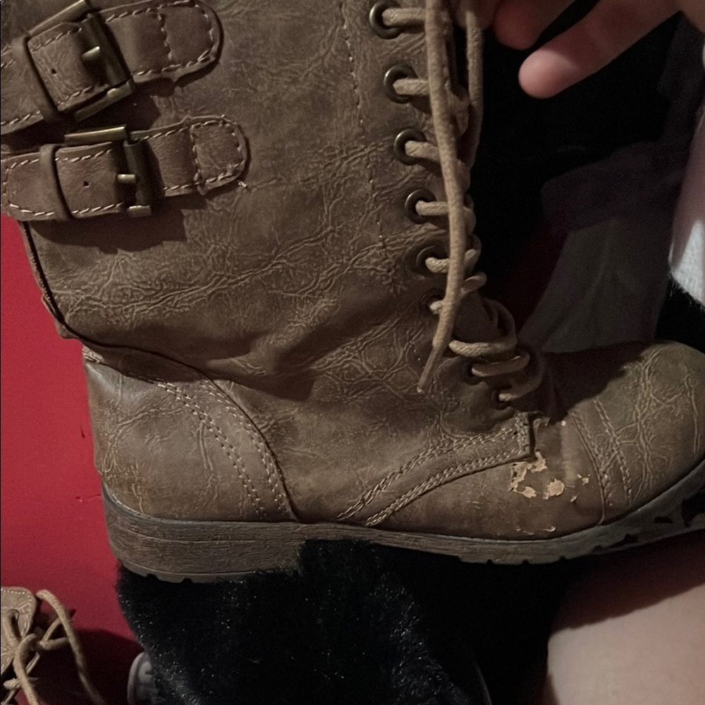 Brown Lace-Up Boots with Buckles